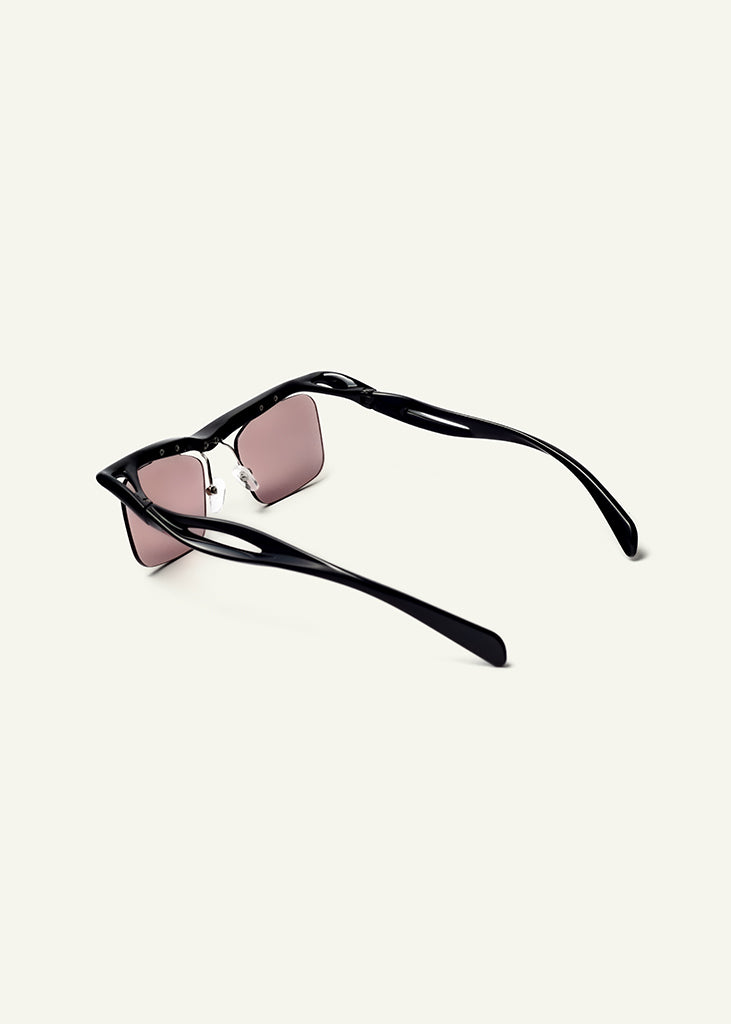 sybaria; sybaria sunglasses; CONCILIAZIONE SQUARE sunglasses (BLACK & AMBER); Squared; Squared luxury; premium unisex eyewear; ultralight polycarbonate eyewear; Hazelnut UV400 lenses; high fashion eyewear; chromotherapy eyewear;