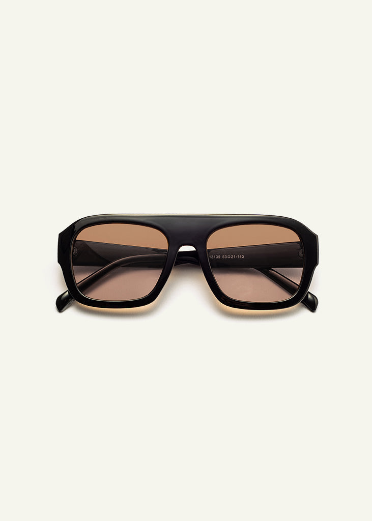 sybaria; sybaria sunglasses; CROCETTA sunglasses (BLACK & AMBER); Squared; Squared luxury; premium unisex eyewear; ultralight polycarbonate eyewear; Amber UV400 lenses; high fashion eyewear; chromotherapy eyewear;