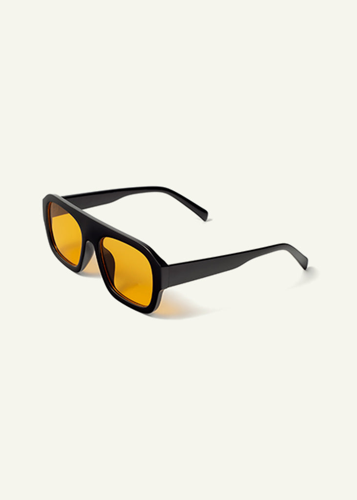 sybaria; sybaria sunglasses; CROCETTA sunglasses (BLACK & TANGERINE); Squared; Squared luxury; premium unisex eyewear; ultralight polycarbonate eyewear; Tangerine UV400 lenses; high fashion eyewear; chromotherapy eyewear;