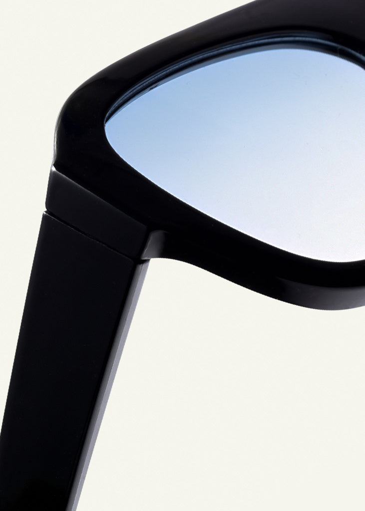 sybaria; sybaria sunglasses; CROCETTA sunglasses (BLACK & BLUE); Squared; Squared luxury; premium unisex eyewear; ultralight polycarbonate eyewear; Blue UV400 lenses; high fashion eyewear; chromotherapy eyewear;