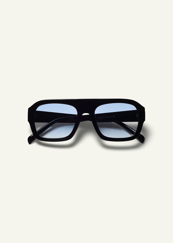 sybaria; sybaria sunglasses; CROCETTA sunglasses (BLACK & BLUE); Squared; Squared luxury; premium unisex eyewear; ultralight polycarbonate eyewear; Blue UV400 lenses; high fashion eyewear; chromotherapy eyewear;