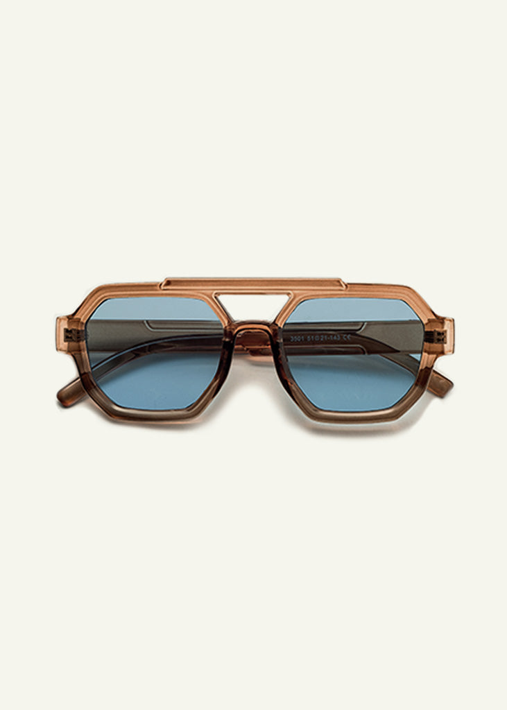 sybaria; sybaria sunglasses; LUGANO sunglasses (MOCHA & BLUE); Aviator Geometric; Aviator Geometric luxury; premium unisex eyewear; ultralight polycarbonate eyewear; Blue UV400 lenses; high fashion eyewear; chromotherapy eyewear;
