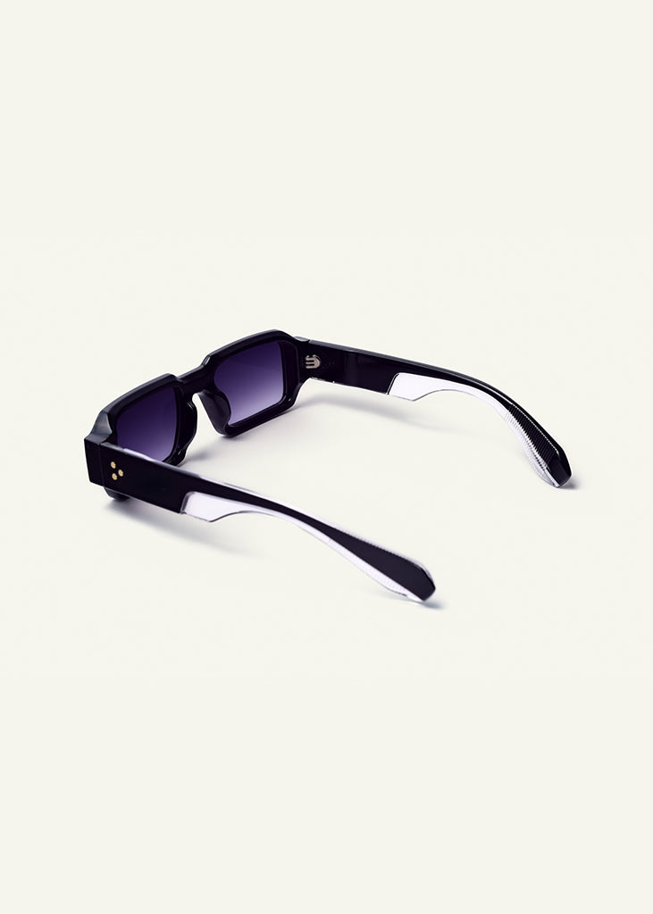 sybaria; sybaria sunglasses; SAN MARCO sunglasses (BLACK & GRADIENT BLACK); Geometric; Luxury Geometric; Premium unisex glasses; Ultralight polycarbonate glasses; Gradient Black UV400 lenses; High fashion glasses; chromotherapy eyewear;