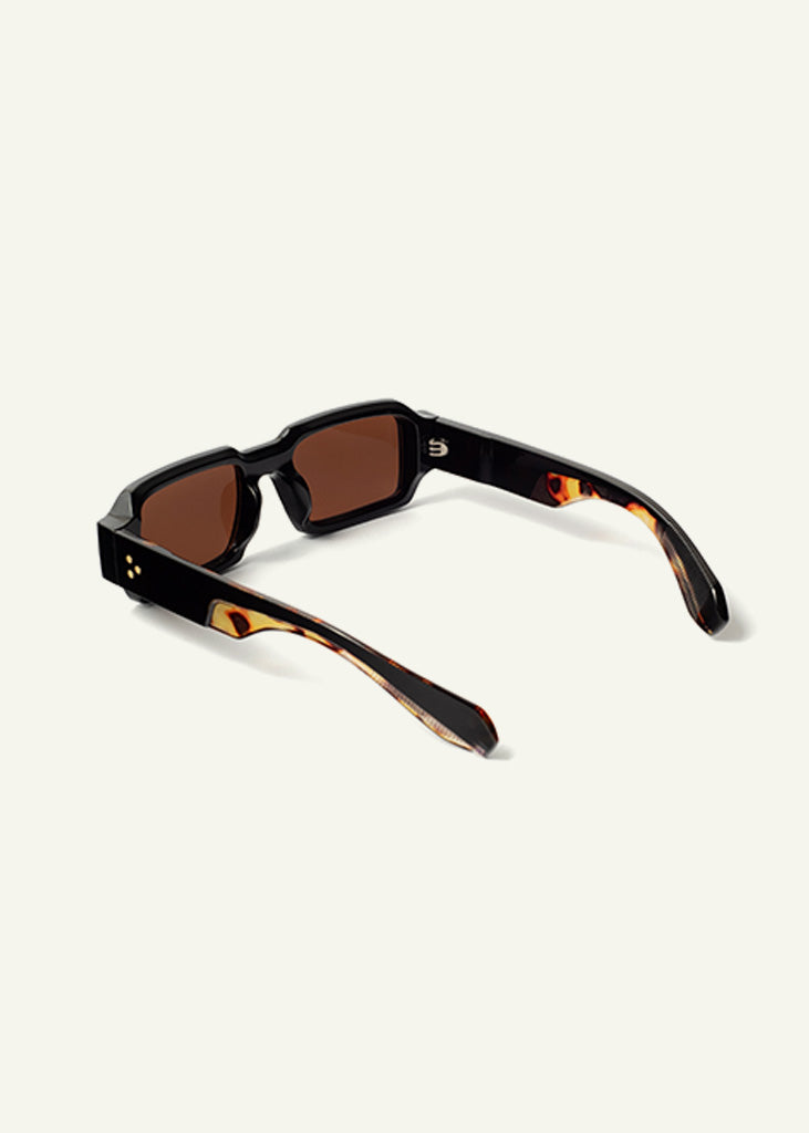 sybaria; sybaria sunglasses; SAN MARCO sunglasses (BLACK & MOCHA); Geometric; Luxury Geometric; Premium unisex glasses; Ultralight polycarbonate glasses; Mocha UV400 lenses; High fashion glasses; chromotherapy eyewear;