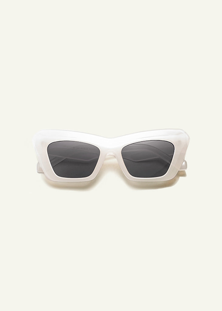 sybaria; sybaria sunglasses; CAPRI sunglasses (WHITE & SMOKE); Cat eye; Luxury cat eye; premium unisex eyewear; ultra-lightweight polycarbonate eyewear; Smoke UV400 lenses; high fashion eyewear; chromotherapy eyewear;