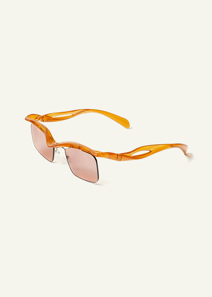 sybaria; sybaria sunglasses; CONCILIAZIONE SQUARE sunglasses (TANGERINE & HAZELNUT); Squared; Squared luxury; premium unisex eyewear; ultralight polycarbonate eyewear; Hazelnut UV400 lenses; high fashion eyewear; chromotherapy eyewear;
