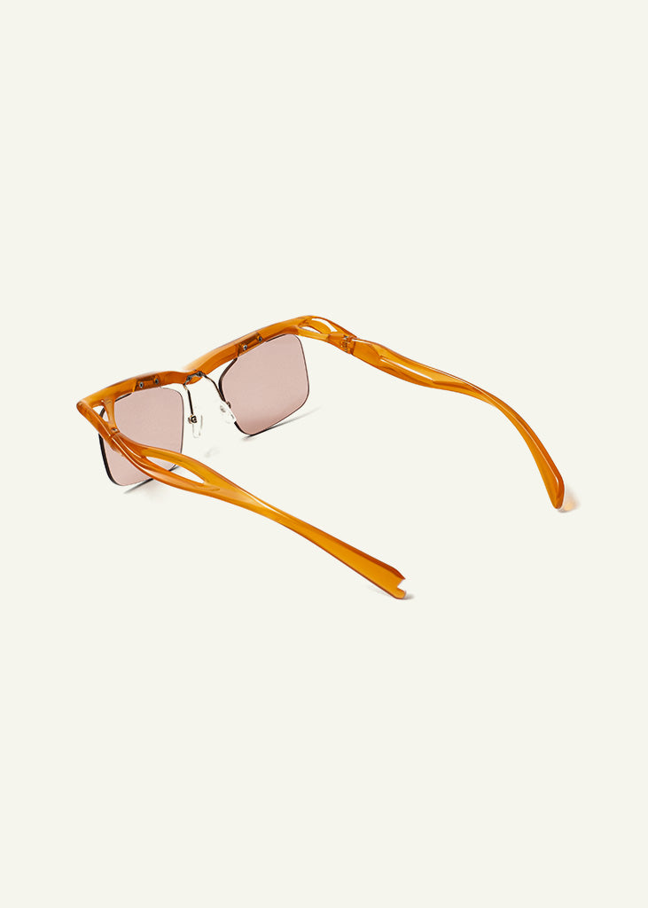 sybaria; sybaria sunglasses; CONCILIAZIONE SQUARE sunglasses (TANGERINE & HAZELNUT); Squared; Squared luxury; premium unisex eyewear; ultralight polycarbonate eyewear; Hazelnut UV400 lenses; high fashion eyewear; chromotherapy eyewear;