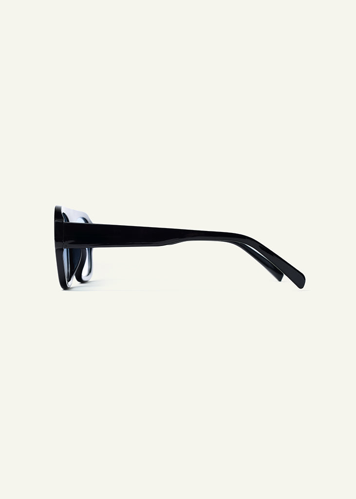 sybaria; sybaria sunglasses; CROCETTA sunglasses (BLACK & BLUE); Squared; Squared luxury; premium unisex eyewear; ultralight polycarbonate eyewear; Blue UV400 lenses; high fashion eyewear; chromotherapy eyewear;