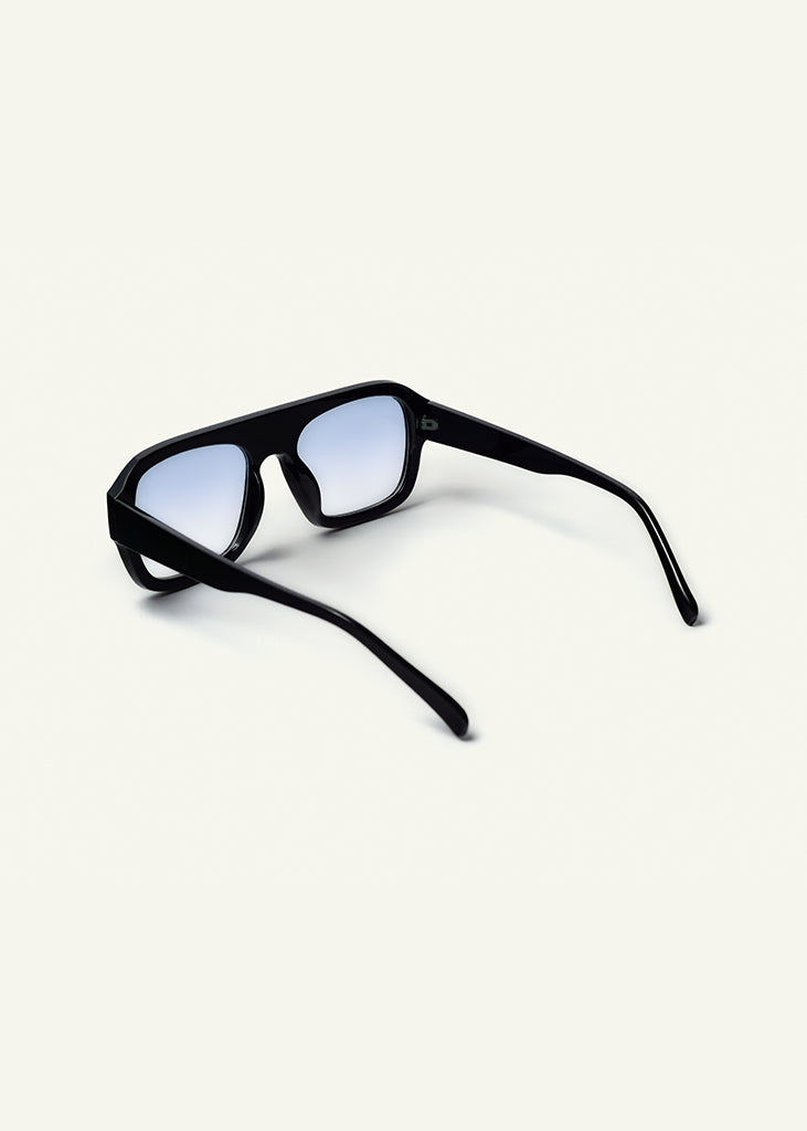 sybaria; sybaria sunglasses; CROCETTA sunglasses (BLACK & BLUE); Squared; Squared luxury; premium unisex eyewear; ultralight polycarbonate eyewear; Blue UV400 lenses; high fashion eyewear; chromotherapy eyewear;