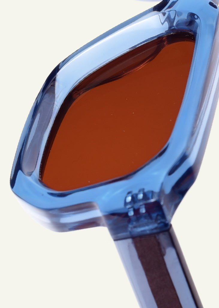 sybaria; sybaria sunglasses; MANZONI sunglasses (SKY BLUE & MOCHA); Squared; Squared luxury; premium unisex eyewear; ultralight polycarbonate eyewear; Mocha UV400 lenses; high fashion eyewear; chromotherapy eyewear;