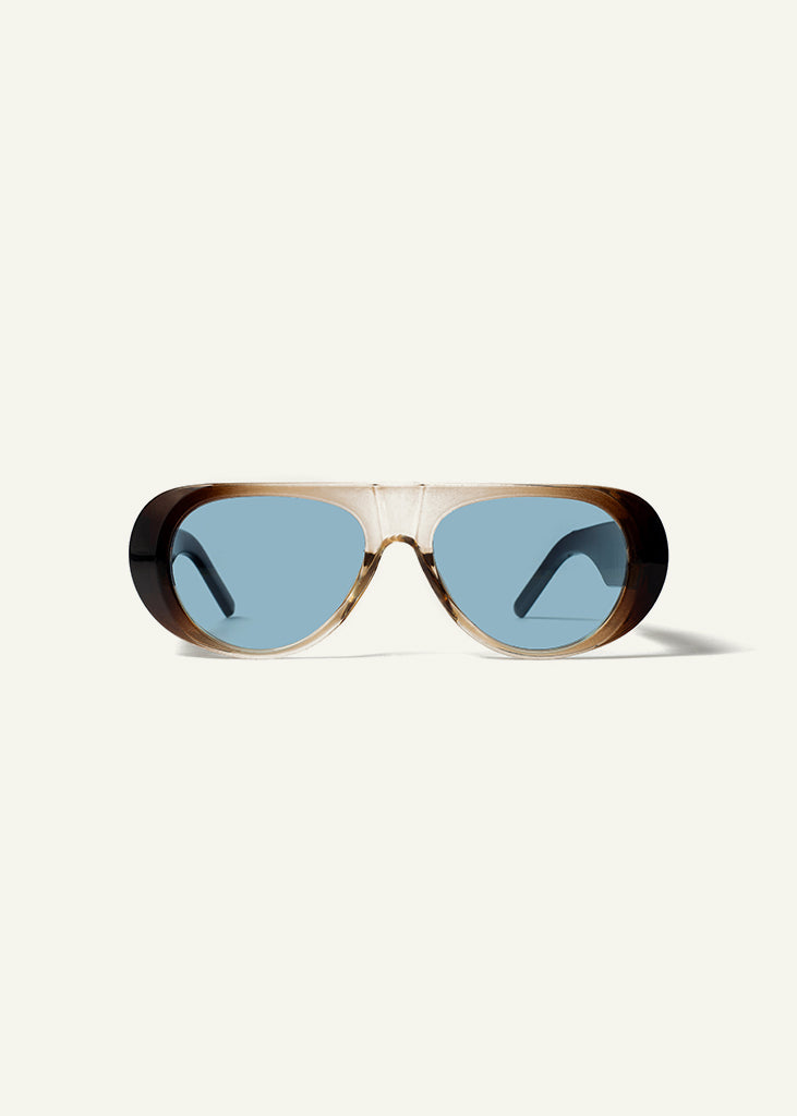 sybaria; sybaria sunglasses; SOLFERINO sunglasses (BROWN & LIGHT BLUE); Rounded & Aviator; Rounded & Aviator luxury; premium unisex glasses; ultra-light polycarbonate glasses; light blue UV400 lenses; high-fashion glasses; chromotherapy eyewear;