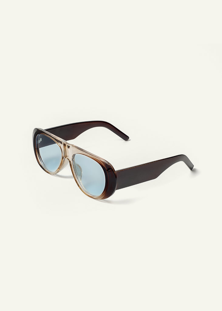 sybaria; sybaria sunglasses; SOLFERINO sunglasses (BROWN & LIGHT BLUE); Rounded & Aviator; Rounded & Aviator luxury; premium unisex glasses; ultra-light polycarbonate glasses; light blue UV400 lenses; high-fashion glasses; chromotherapy eyewear;
